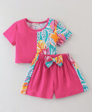 Load image into Gallery viewer, Floral Color Block Crop Top Short Set