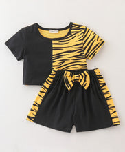 Load image into Gallery viewer, Animal Print Color Block Crop Top Short Set