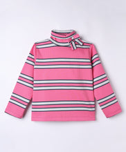 Load image into Gallery viewer, Cotton Elastane Knit Striped Full Sleeves Turtle Neck Tshirt