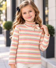 Load image into Gallery viewer, Cotton Elastane Knit Striped Full Sleeves Turtle Neck Tshirt