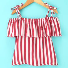 Load image into Gallery viewer, Striped Frilled Open Strap Top