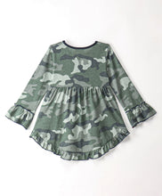 Load image into Gallery viewer, Camouflage Frilled High Low Full Sleeves Top