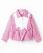 Load image into Gallery viewer, Cotton Seer Sucker Checkered Collared Top with Bow