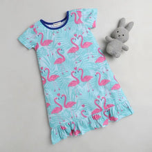Load image into Gallery viewer, Flamingo Printed Nighty - Sea Green
