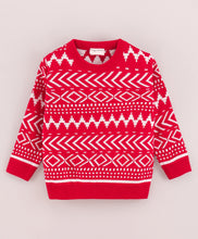Load image into Gallery viewer, Jacquard Fine Knit Full Sleeves Pullover Sweater - Red