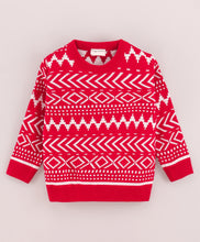 Load image into Gallery viewer, Jacquard Fine Knit Full Sleeves Pullover Sweater - Red