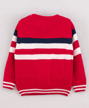 Load image into Gallery viewer, Striped Fine Knit Full Sleeves Pullover Sweater - Red