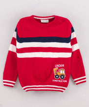 Load image into Gallery viewer, Striped Fine Knit Full Sleeves Pullover Sweater - Red