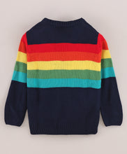 Load image into Gallery viewer, Striped Fine Acrylic Knit Full Sleeves Pullover Sweater - Navy