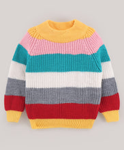 Load image into Gallery viewer, Striped Fine Knit Full Sleeves Pullover Sweater - Multicolor