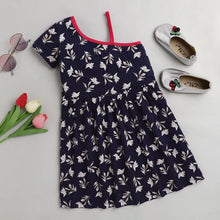 Load image into Gallery viewer, CrayonFlakes Soft and comfortable Floral Printed Dress / Frock - Navy