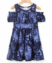 Load image into Gallery viewer, CrayonFlakes Soft and comfortable Tie and Dye Cold Shoulder Frill Dress / Frock