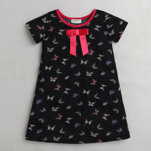 Load image into Gallery viewer, CrayonFlakes Soft and comfortable Butterflies Printed Dress / Frock - Black