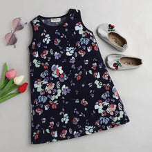 Load image into Gallery viewer, CrayonFlakes Soft and comfortable Floral Printed Dress / Frock - Navy