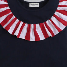 Load image into Gallery viewer, CrayonFlakes Soft and comfortable Solid Striped Yoke Frill Dress / Frock