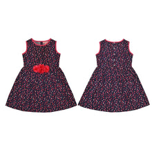 Load image into Gallery viewer, CrayonFlakes Soft and comfortable CrayonFlakes Kids Wear for Girls 100% Cotton Sleeveless Frock Navy Blue Floral Dress / Frock