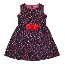 Load image into Gallery viewer, CrayonFlakes Soft and comfortable CrayonFlakes Kids Wear for Girls 100% Cotton Sleeveless Frock Navy Blue Floral Dress / Frock