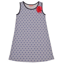 Load image into Gallery viewer, CrayonFlakes Soft and comfortable CrayonFlakes Kids Wear for Girls 100% Cotton Sleeveless Navy Geometric Print Straight Knit Dress / Frock