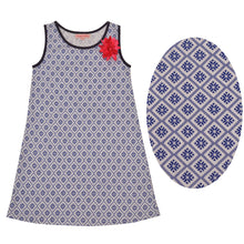 Load image into Gallery viewer, CrayonFlakes Soft and comfortable CrayonFlakes Kids Wear for Girls 100% Cotton Sleeveless Navy Geometric Print Straight Knit Dress / Frock