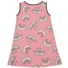 Load image into Gallery viewer, CrayonFlakes Kids Wear for Girls 100% Cotton Sleeveless Pink Cute Bunny Straight Knit Dress