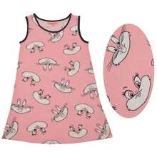 Load image into Gallery viewer, CrayonFlakes Kids Wear for Girls 100% Cotton Sleeveless Pink Cute Bunny Straight Knit Dress