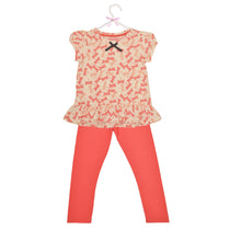 Load image into Gallery viewer, CrayonFlakes Soft and comfortable CrayonFlakes Kids Wear for Girls Cotton Pink Cream Night Suit Sleep Suit Set