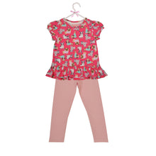 Load image into Gallery viewer, CrayonFlakes Soft and comfortable CrayonFlakes Kids Wear for Girls Cotton Pink Printed Night Suit SleepSuit Set