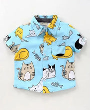 Load image into Gallery viewer, CrayonFlakes Soft and comfortable Kitty Printed Shirt - Blue