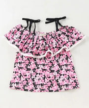 Load image into Gallery viewer, CrayonFlakes Soft and comfortable Floral Strap Cold Shoulder Top Short Set