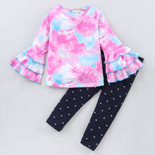 Load image into Gallery viewer, Tie and Dye Sleeves Frill Top Leggings Set