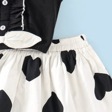 Load image into Gallery viewer, Frilled Solid Bow Top and Hearts Skirt Set
