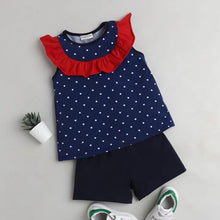 Load image into Gallery viewer, CrayonFlakes Soft and comfortable Polka Printed Yoke Frill Set - Blue