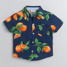 Load image into Gallery viewer, CrayonFlakes Soft and comfortable Oranges Printed Shirt - Navy