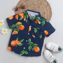 Load image into Gallery viewer, CrayonFlakes Soft and comfortable Oranges Printed Shirt - Navy