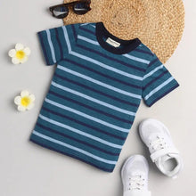 Load image into Gallery viewer, CrayonFlakes Soft and comfortable Striped Printed Tshirt - Blue