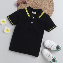 Load image into Gallery viewer, CrayonFlakes Soft and comfortable Solid Polo Collar Tshirt - Black