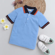 Load image into Gallery viewer, CrayonFlakes Soft and comfortable Solid Polo Collar Tshirt - Blue