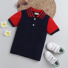 Load image into Gallery viewer, CrayonFlakes Soft and comfortable Solid Polo Collar Tshirt - Navy