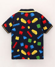 Load image into Gallery viewer, Blocks Printed Polo T-shirt - Navy
