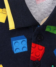 Load image into Gallery viewer, Blocks Printed Polo T-shirt - Navy