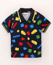 Load image into Gallery viewer, Blocks Printed Polo T-shirt - Navy