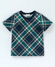 Load image into Gallery viewer, CrayonFlakes Soft and comfortable Checkered Printed Tshirt - Navy