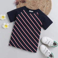 Load image into Gallery viewer, CrayonFlakes Soft and comfortable Striped Printed Tshirt - Navy