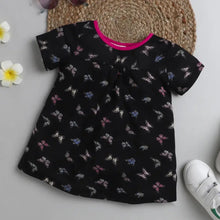 Load image into Gallery viewer, CrayonFlakes Soft and comfortable Butterfly Printed Yoke Top - Black