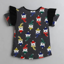 Load image into Gallery viewer, CrayonFlakes Soft and comfortable Bear Printed Sleeves Frill Top
