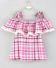 Load image into Gallery viewer, CrayonFlakes Soft and comfortable Strap Cold Shoulder Checkered Printed Top