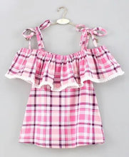 Load image into Gallery viewer, CrayonFlakes Soft and comfortable Strap Cold Shoulder Checkered Printed Top