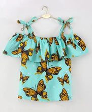 Load image into Gallery viewer, CrayonFlakes Soft and comfortable Strap Cold Shoulder Butterfly Printed Top