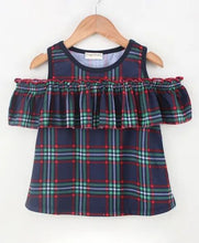 Load image into Gallery viewer, CrayonFlakes Soft and comfortable Cold Shoulder Frock Style Checkered Top