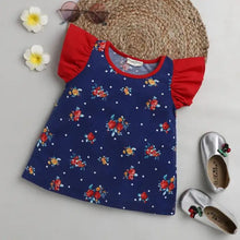 Load image into Gallery viewer, CrayonFlakes Soft and comfortable Floral with Sleeves Frill Top - Blue